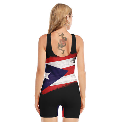Flag Of Puerto Rico Print Sleeveless One Piece Swimsuit