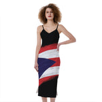 Flag Of Puerto Rico Print Slim Fit Midi Cami Dress