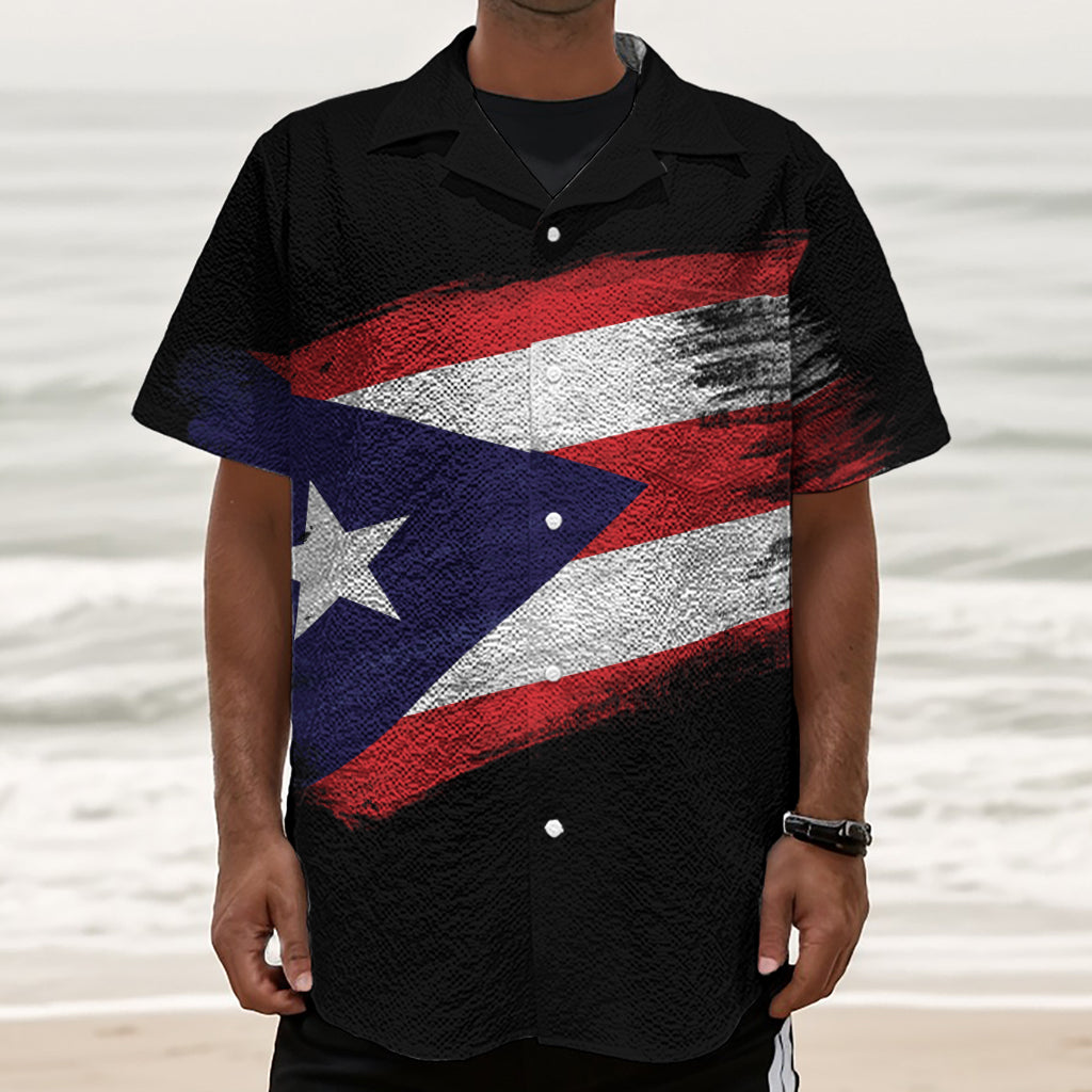 Flag Of Puerto Rico Print Textured Short Sleeve Shirt