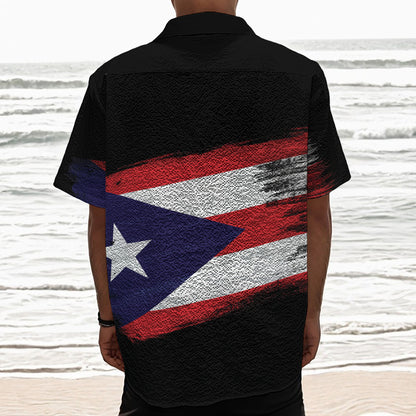 Flag Of Puerto Rico Print Textured Short Sleeve Shirt