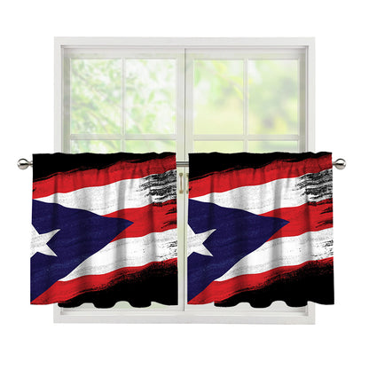 Flag Of Puerto Rico Print Tier Curtains