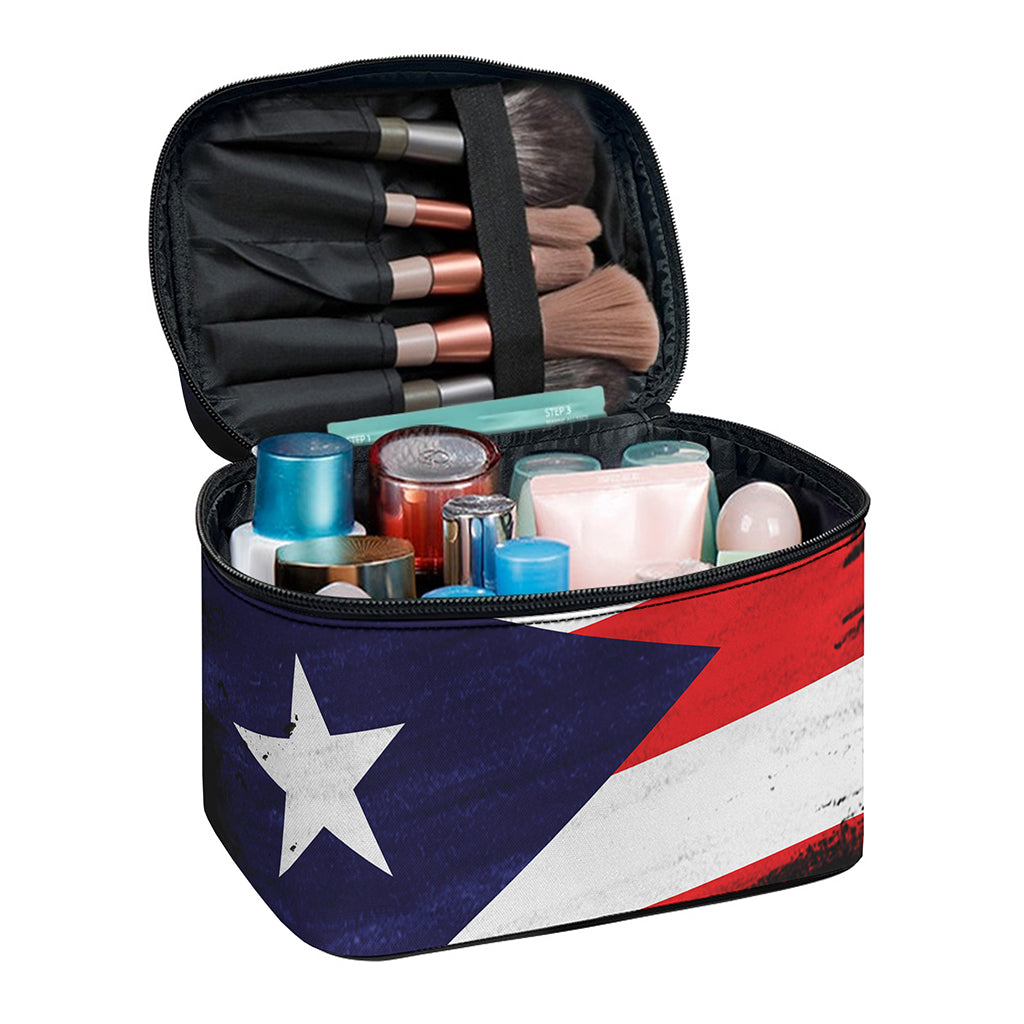 Flag Of Puerto Rico Print Travel Makeup Bag