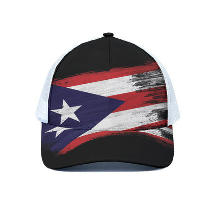 Flag Of Puerto Rico Print White Mesh Trucker Cap
