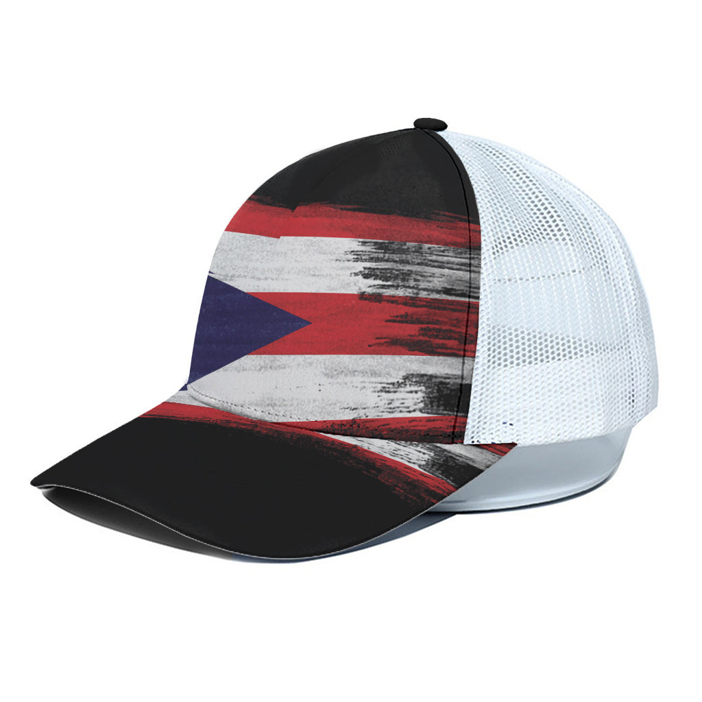 Flag Of Puerto Rico Print White Mesh Trucker Cap