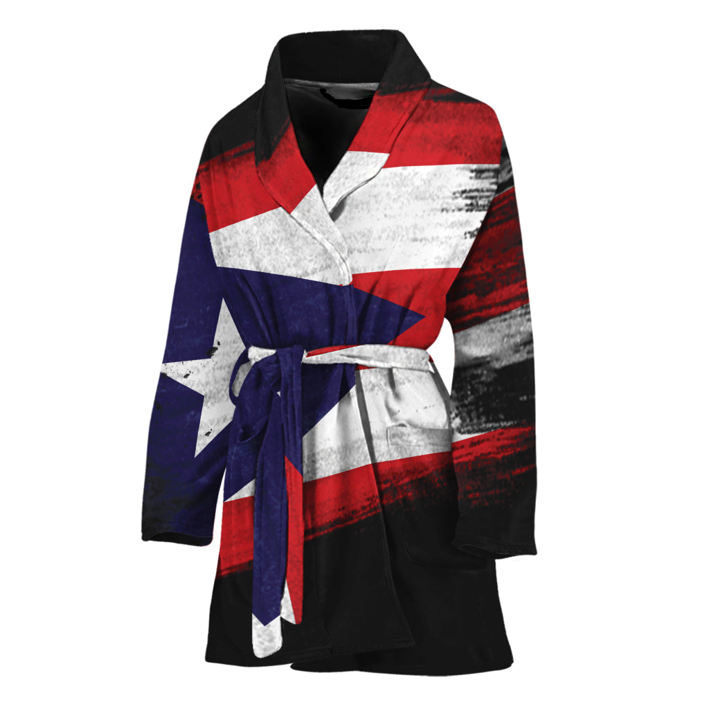 Flag Of Puerto Rico Print Women's Bathrobe