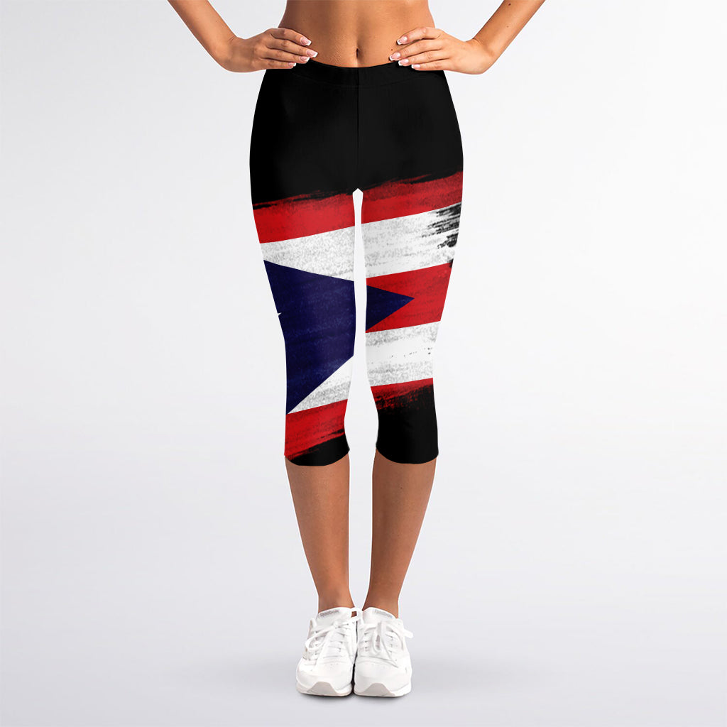 Flag Of Puerto Rico Print Women's Capri Leggings