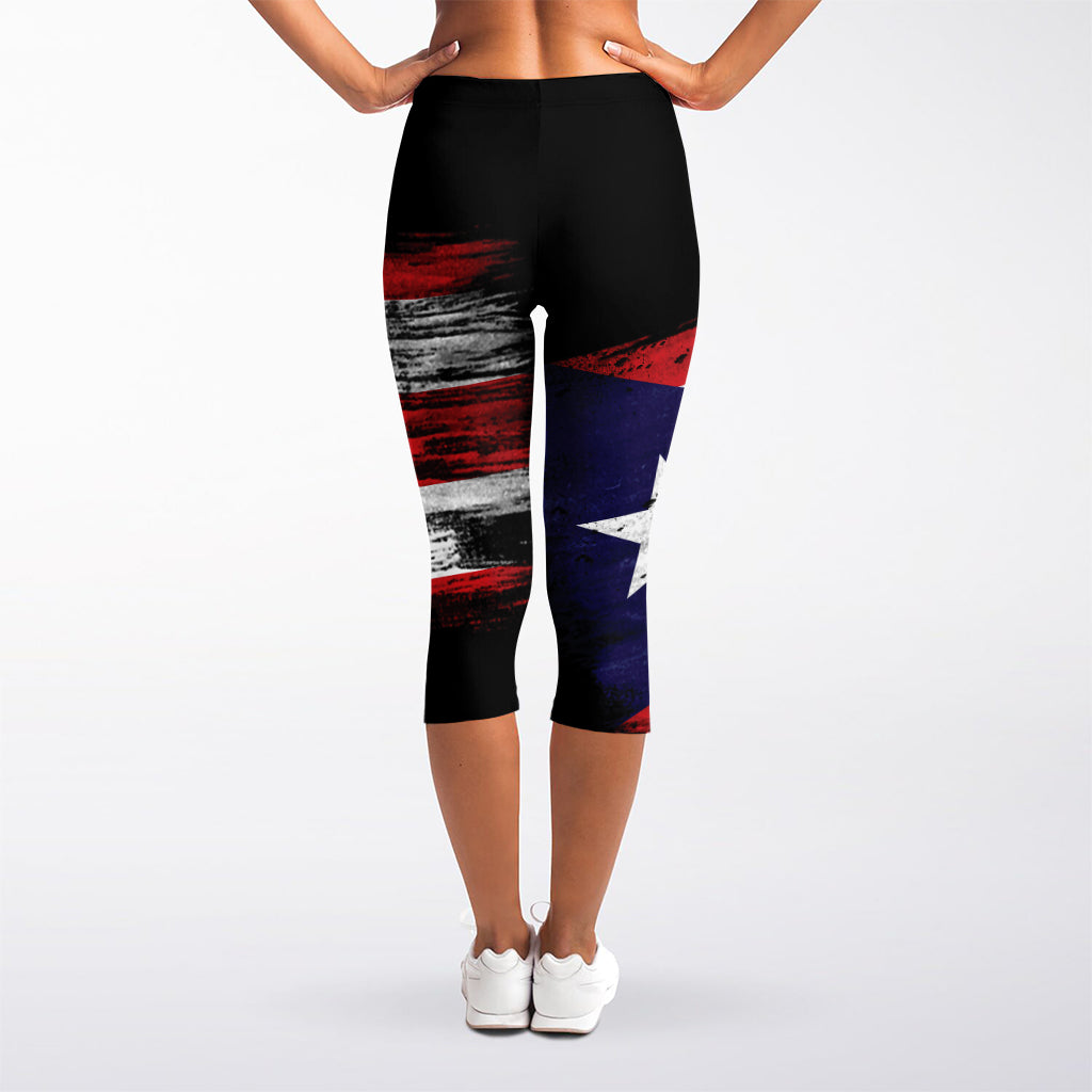 Flag Of Puerto Rico Print Women's Capri Leggings