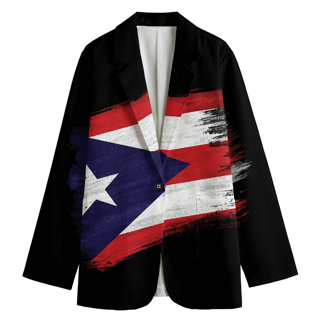 Flag Of Puerto Rico Print Women's Cotton Blazer