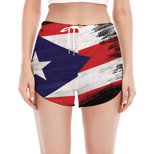 Flag Of Puerto Rico Print Women's Split Running Shorts