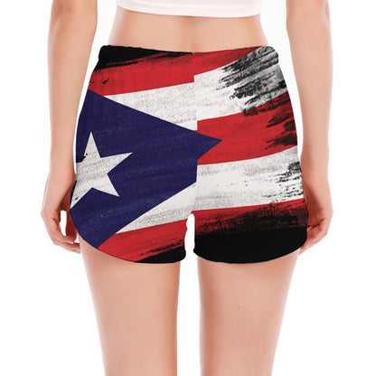 Flag Of Puerto Rico Print Women's Split Running Shorts