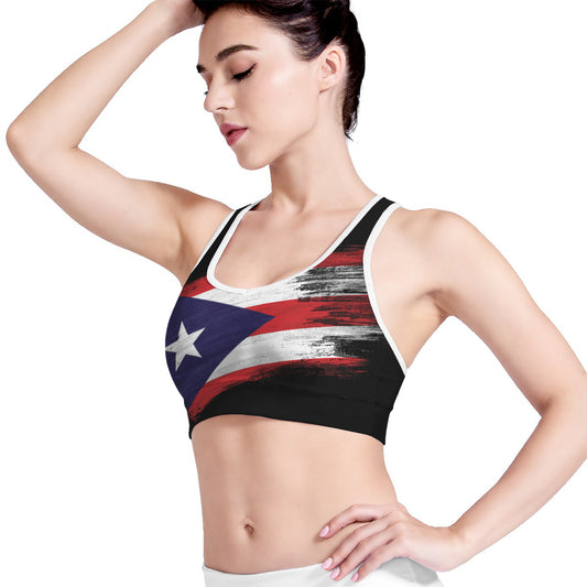 Flag Of Puerto Rico Print Women's Sports Bra