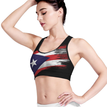 Flag Of Puerto Rico Print Women's Sports Bra