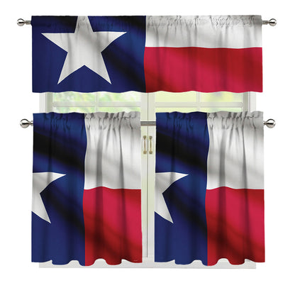 Flag Of Texas Print 3 Piece Kitchen Curtains