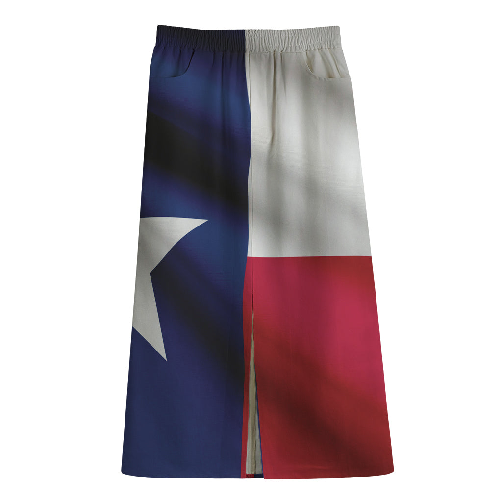 Flag Of Texas Print Cotton Front Slit Maxi Skirt