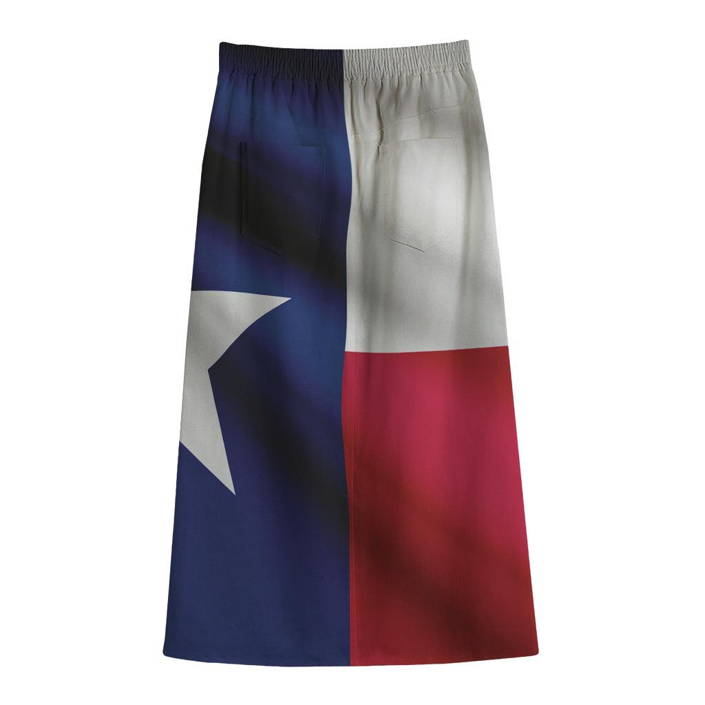 Flag Of Texas Print Cotton Front Slit Maxi Skirt