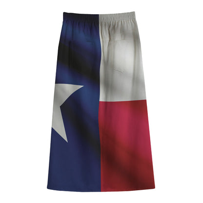 Flag Of Texas Print Cotton Front Slit Maxi Skirt