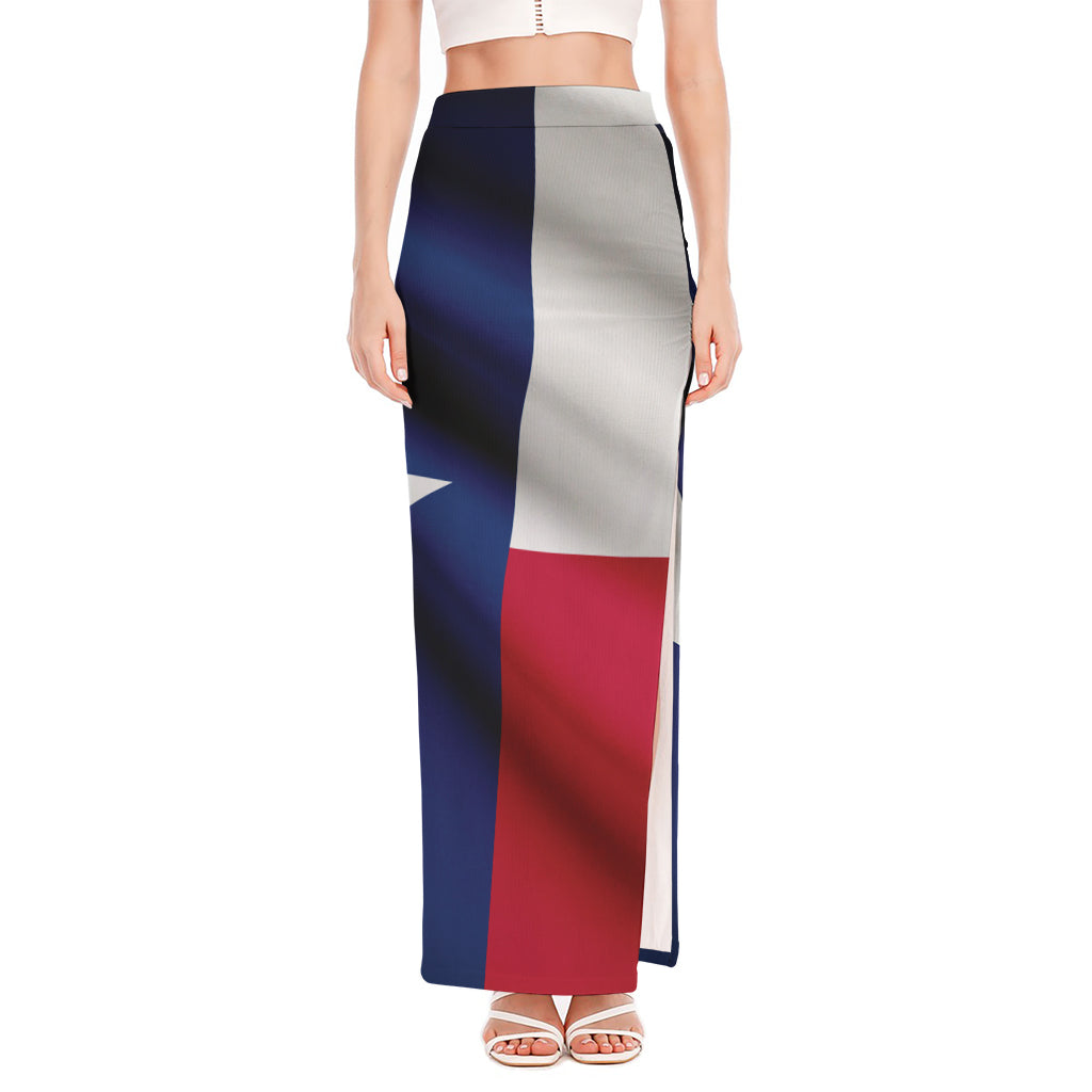 Flag Of Texas Print High Slit Maxi Skirt