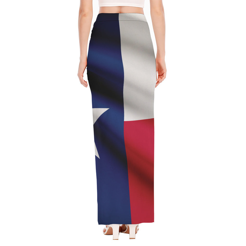Flag Of Texas Print High Slit Maxi Skirt