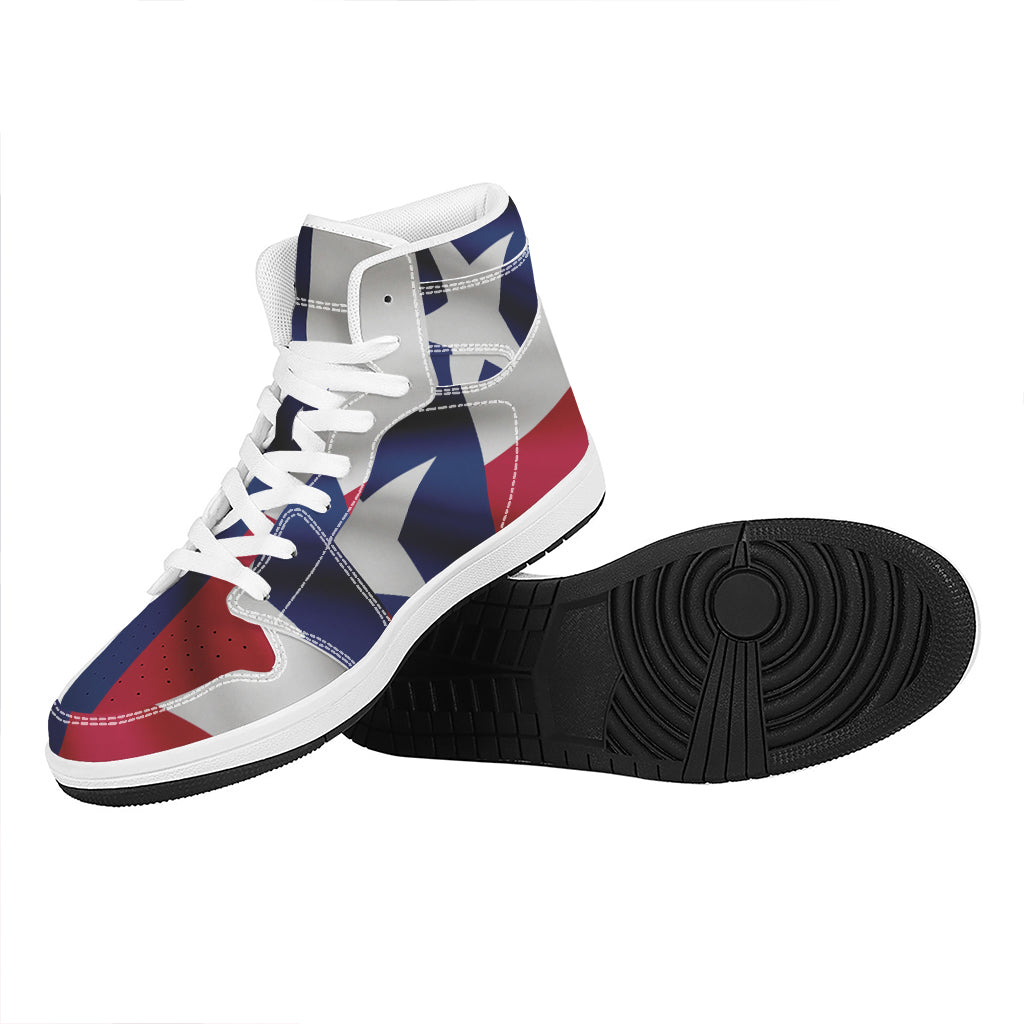 Flag Of Texas Print High Top Leather Sneakers