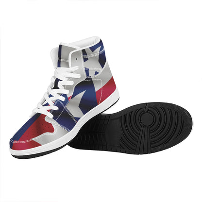 Flag Of Texas Print High Top Leather Sneakers