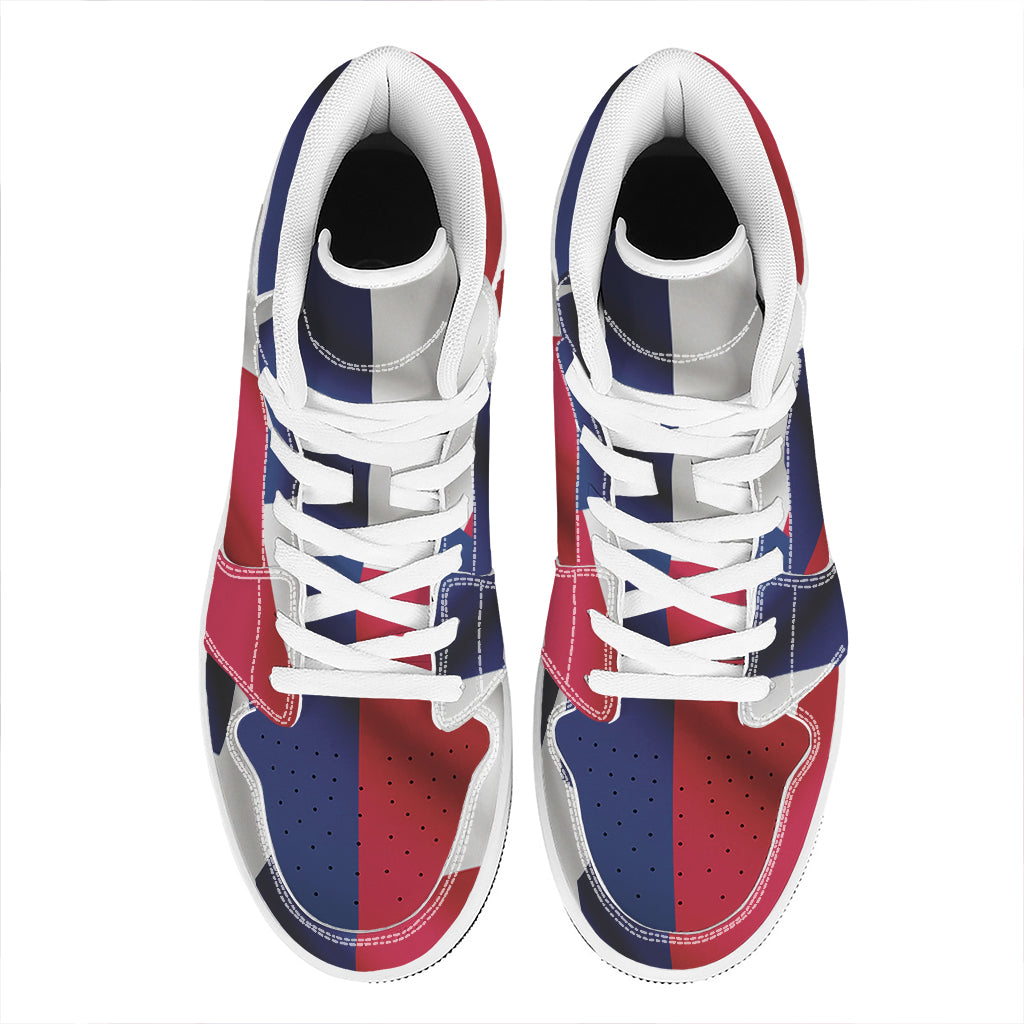 Flag Of Texas Print High Top Leather Sneakers