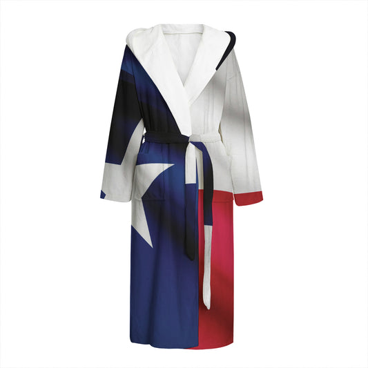 Flag Of Texas Print Hooded Bathrobe