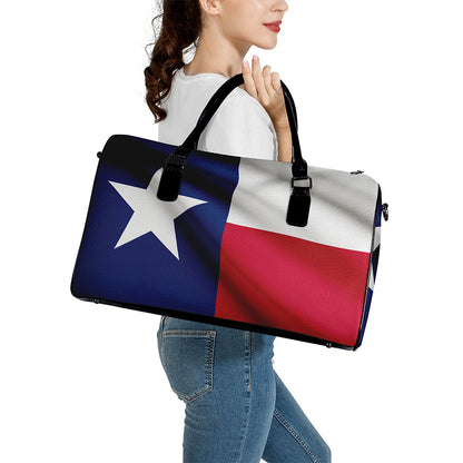 Flag Of Texas Print Leather Duffle Bag
