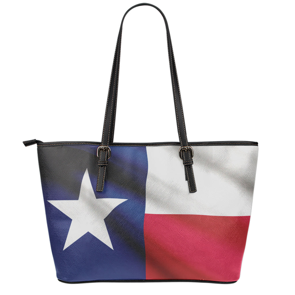 Flag Of Texas Print Leather Tote Bag