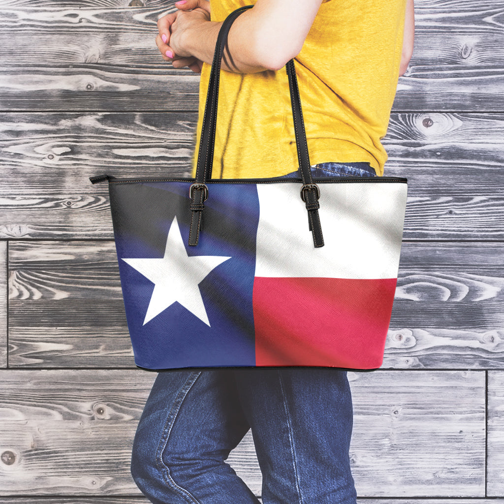 Flag Of Texas Print Leather Tote Bag