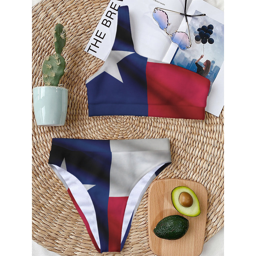 Flag Of Texas Print One Shoulder Bikini Top