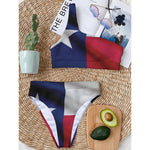 Flag Of Texas Print One Shoulder Bikini Top