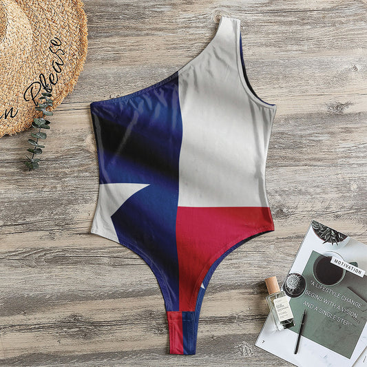 Flag Of Texas Print One Shoulder Bodysuit