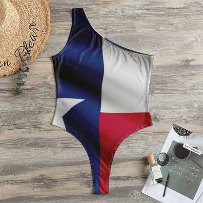 Flag Of Texas Print One Shoulder Bodysuit