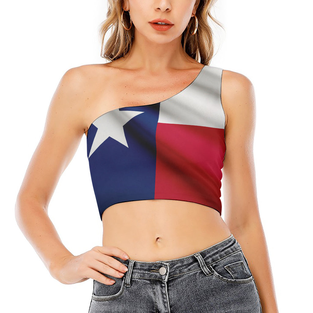 Flag Of Texas Print One Shoulder Crop Top