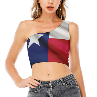 Flag Of Texas Print One Shoulder Crop Top