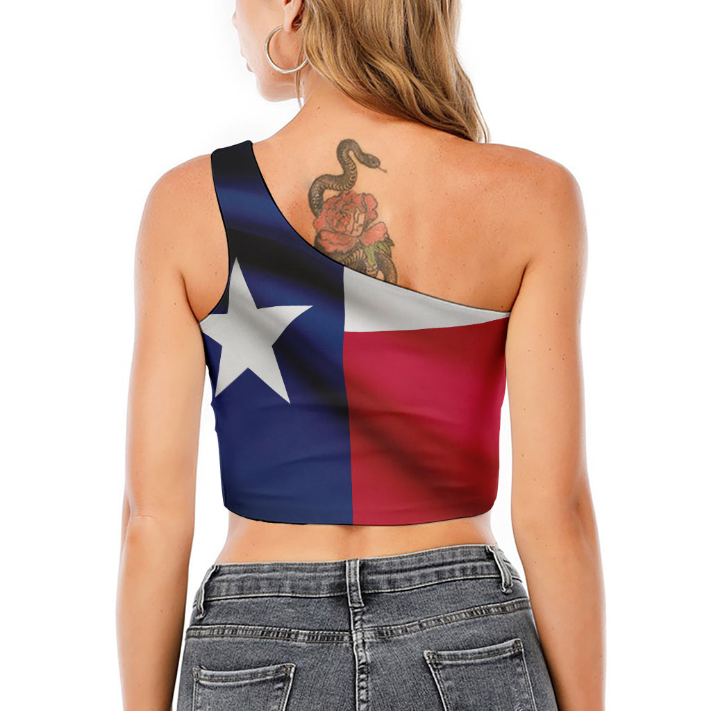 Flag Of Texas Print One Shoulder Crop Top