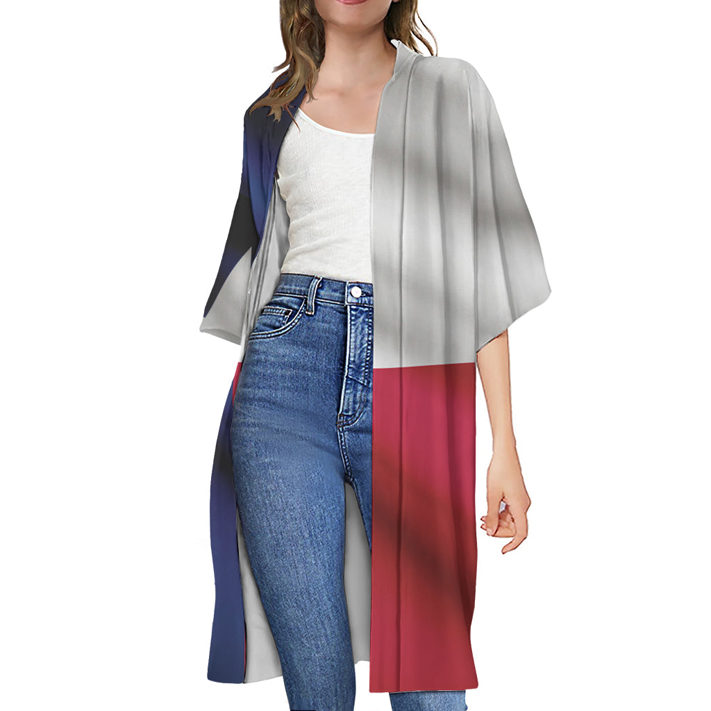 Flag Of Texas Print Open Front Beach Cover Up