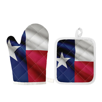 Flag Of Texas Print Oven Mitt And Pot Holder Set
