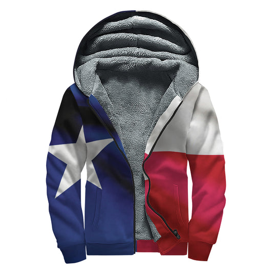 Flag Of Texas Print Sherpa Lined Zip Up Hoodie
