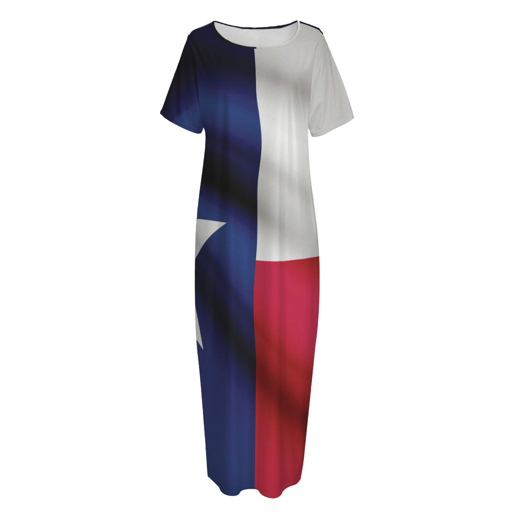 Flag Of Texas Print Short Sleeve Long Nightdress