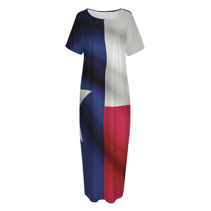 Flag Of Texas Print Short Sleeve Long Nightdress
