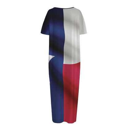 Flag Of Texas Print Short Sleeve Long Nightdress