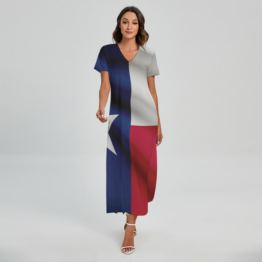 Flag Of Texas Print Short Sleeve Maxi Dress