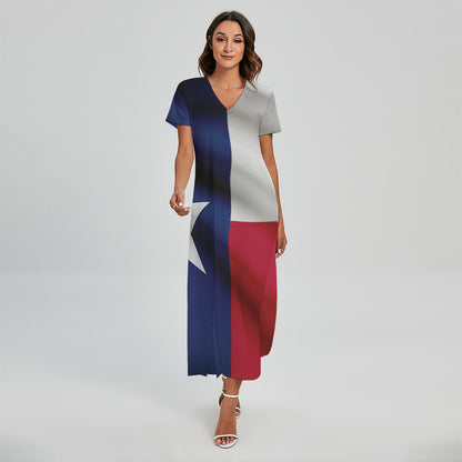 Flag Of Texas Print Short Sleeve Maxi Dress