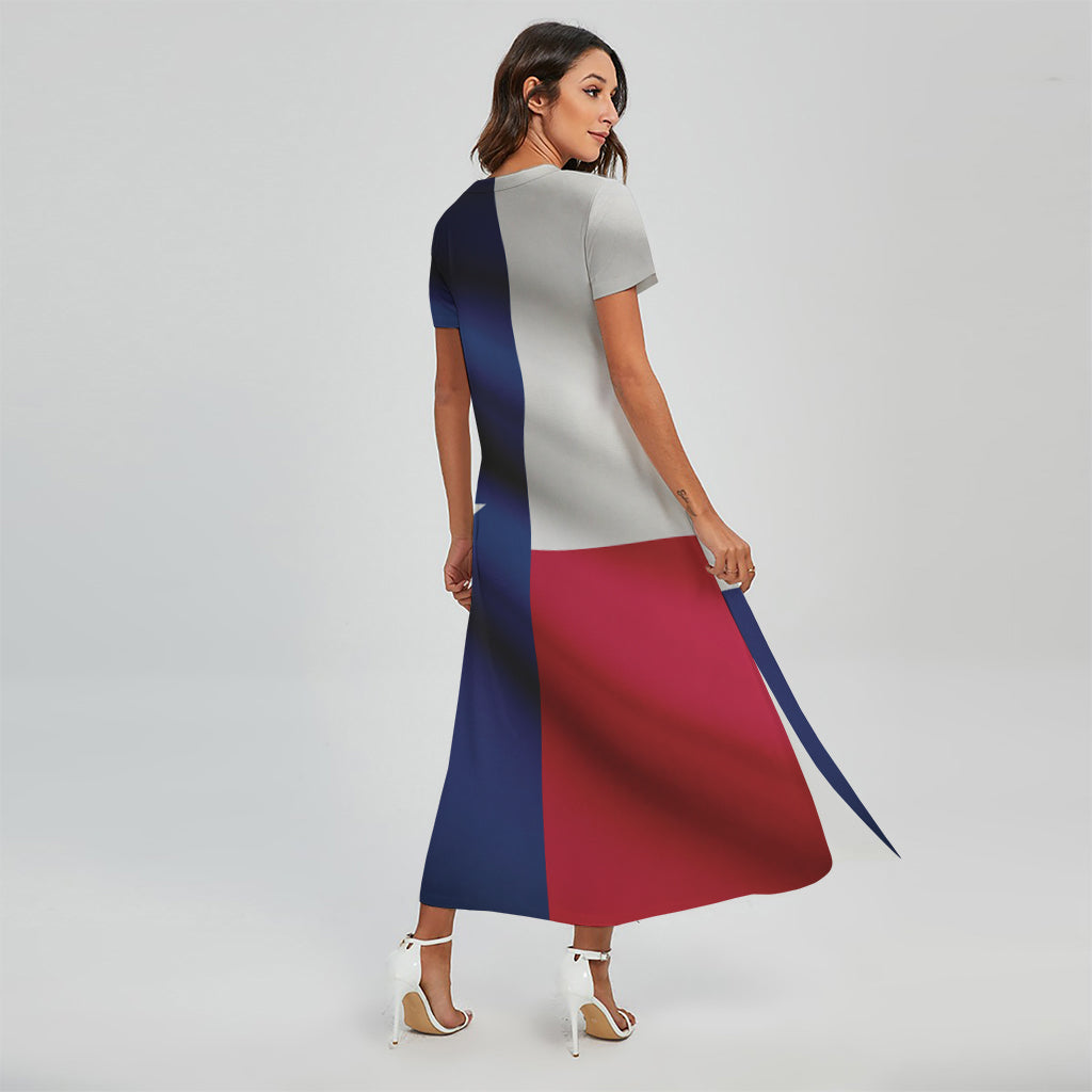 Flag Of Texas Print Short Sleeve Maxi Dress