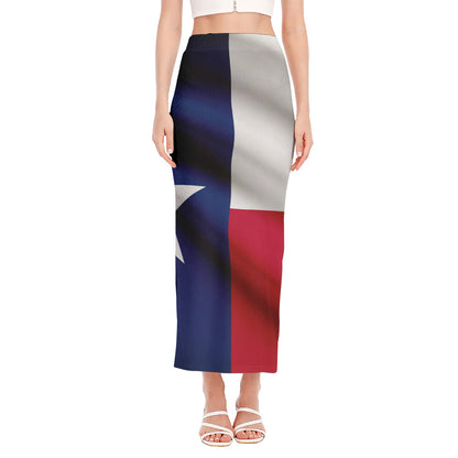 Flag Of Texas Print Side Slit Maxi Skirt