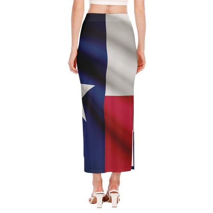 Flag Of Texas Print Side Slit Maxi Skirt