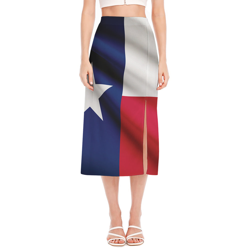 Flag Of Texas Print Side Slit Midi Skirt