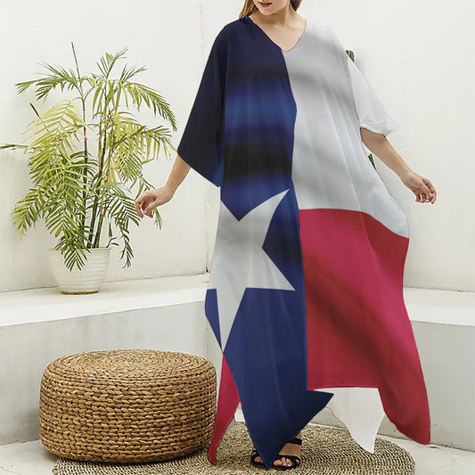 Flag Of Texas Print Silk V-Neck Kaftan Dress