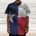 Flag Of Texas Print Textured Short Sleeve Shirt